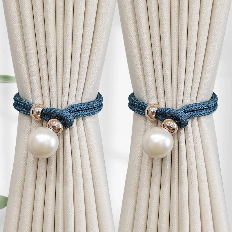 French Curtain Tiebacks with Faux Pearl Decorations - Elegant Curtain Holdback