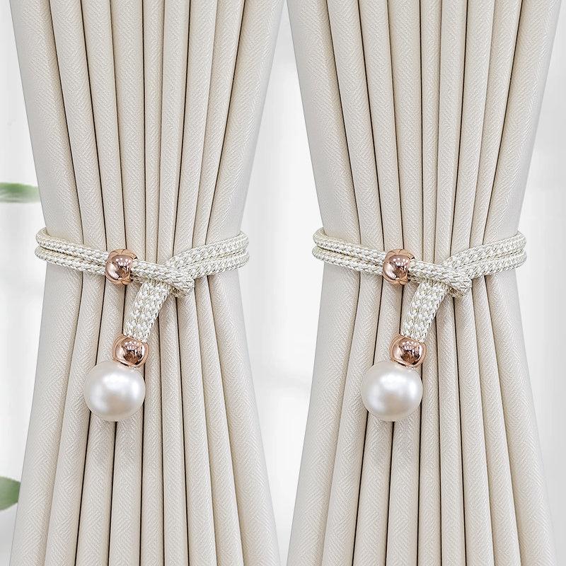 French Curtain Tiebacks with Faux Pearl Decorations - Elegant Curtain Holdback