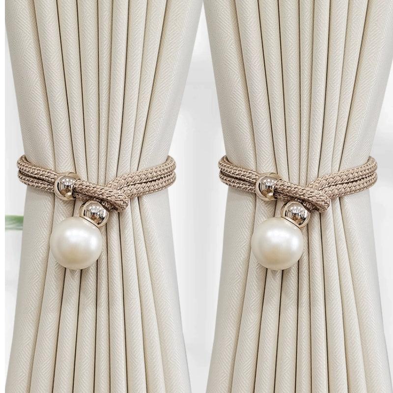 French Curtain Tiebacks with Faux Pearl Decorations - Elegant Curtain Holdback