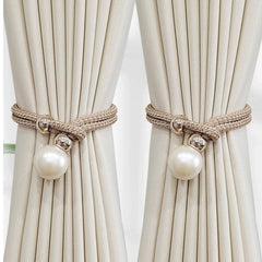 French Curtain Tiebacks with Faux Pearl Decorations - Elegant Curtain Holdback