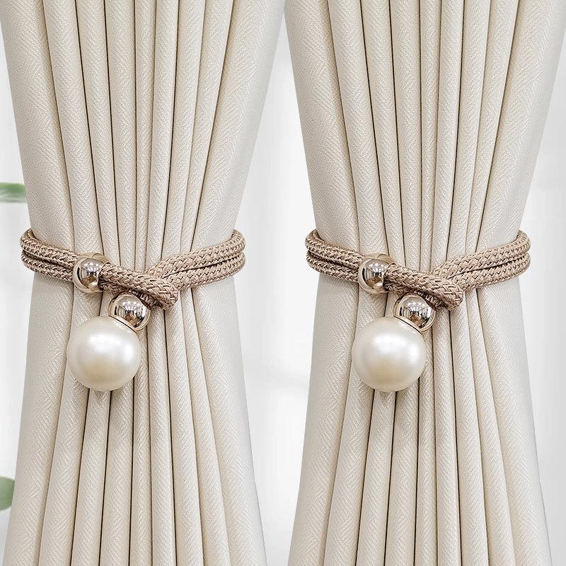 French Curtain Tiebacks with Faux Pearl Decorations - Elegant Curtain Holdback