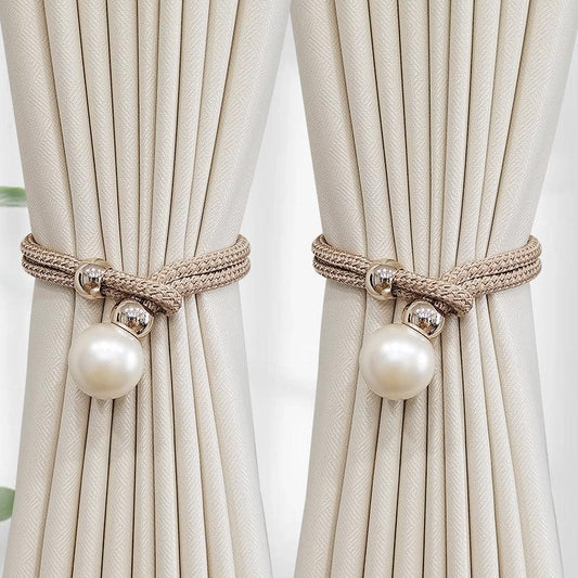 French Curtain Tiebacks with Faux Pearl Decorations - Elegant Curtain Holdback