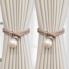 French Curtain Tiebacks with Faux Pearl Decorations - Elegant Curtain Holdback