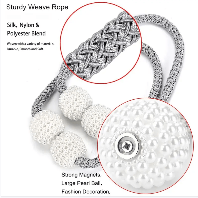 Magnetic Window Curtain Tiebacks Faux Pearl Beads No Drill Curtain Holdback