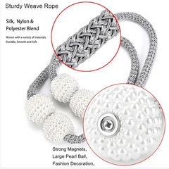 Magnetic Window Curtain Tiebacks Faux Pearl Beads No Drill Curtain Holdback