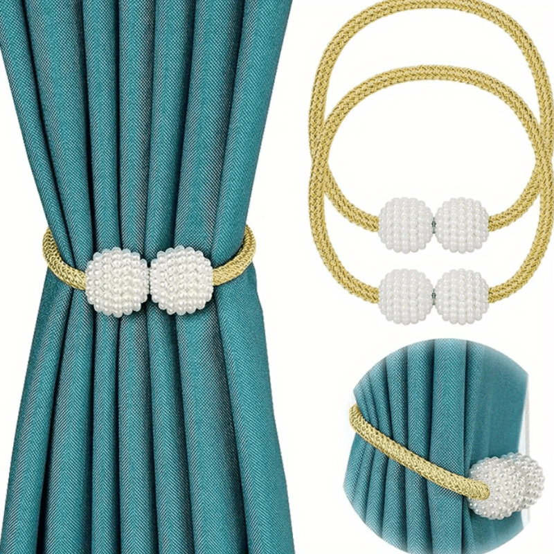 Magnetic Window Curtain Tiebacks Faux Pearl Beads No Drill Curtain Holdback