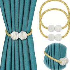 Magnetic Window Curtain Tiebacks Faux Pearl Beads No Drill Curtain Holdback