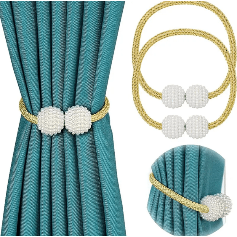 Magnetic Window Curtain Tiebacks Faux Pearl Beads No Drill Curtain Holdback