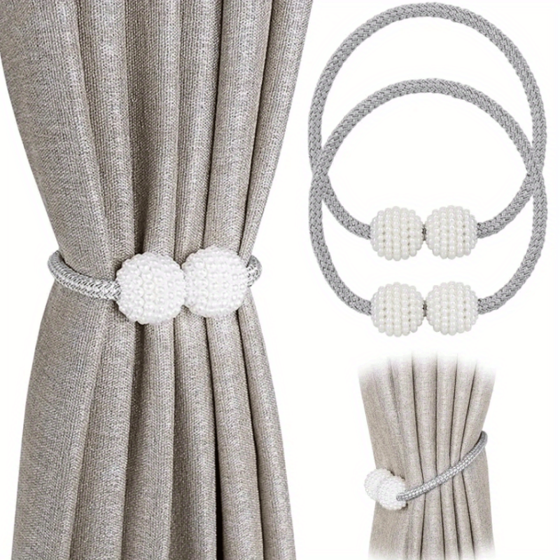 Magnetic Window Curtain Tiebacks Faux Pearl Beads No Drill Curtain Holdback