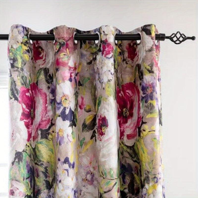 Elegant Ink Flower Print Curtain for Home Decor