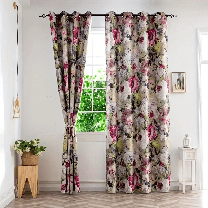 Elegant Ink Flower Print Curtain for Home Decor