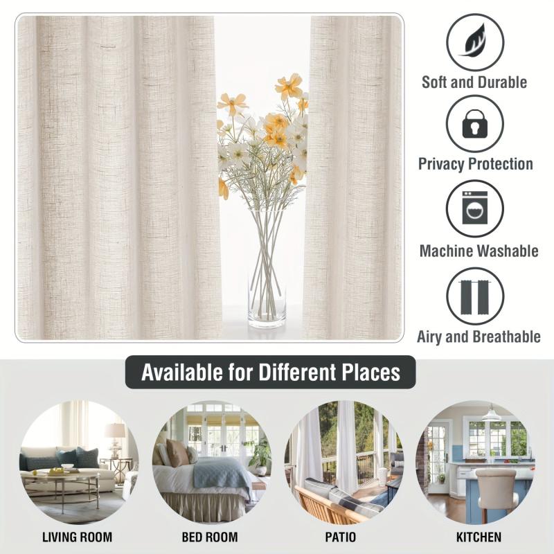 Light Filtering Linen Curtains Semi Sheer Drapes for Living Room