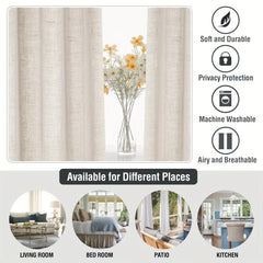 Light Filtering Linen Curtains Semi Sheer Drapes for Living Room