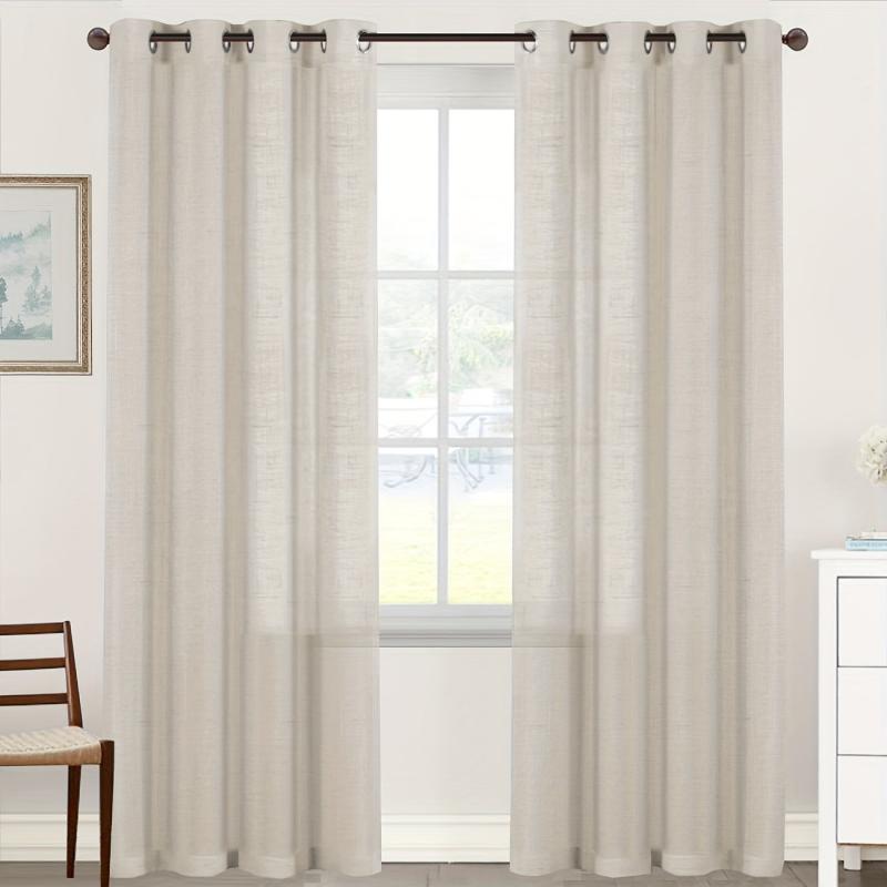 Light Filtering Linen Curtains Semi Sheer Drapes for Living Room
