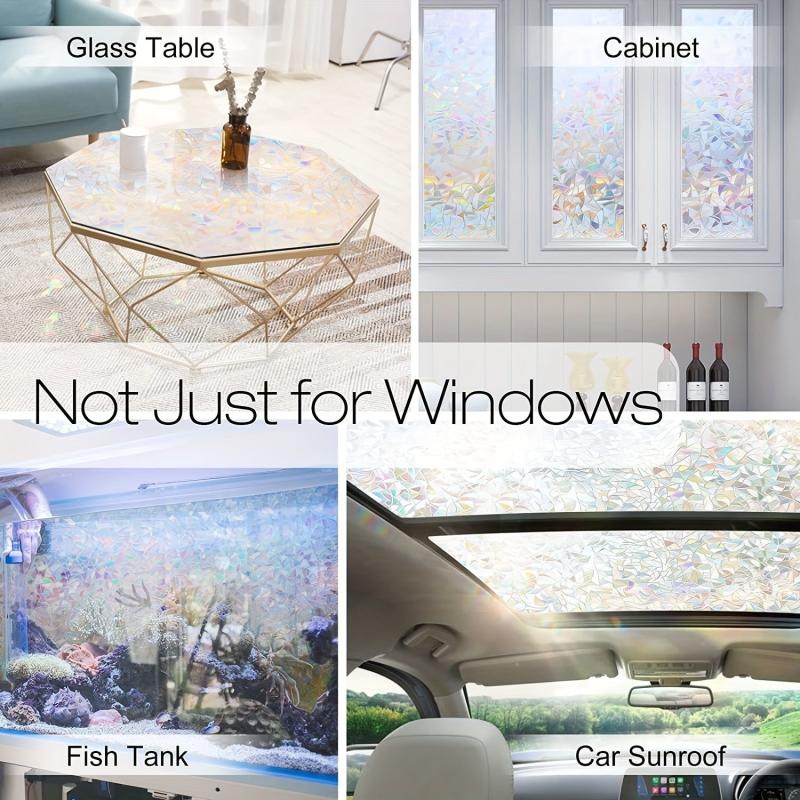 Rainbow Window Privacy Film Clings 3D Decorative Vinyl Stained Glass Decals