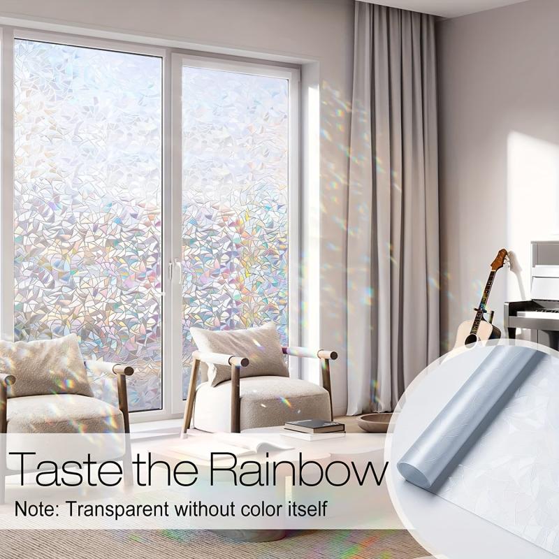 Rainbow Window Privacy Film Clings 3D Decorative Vinyl Stained Glass Decals