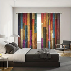 Colorful Farmhouse Wooden Window Curtain Rod Pocket Curtain