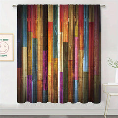 Colorful Farmhouse Wooden Window Curtain Rod Pocket Curtain