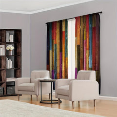 Colorful Farmhouse Wooden Window Curtain Rod Pocket Curtain