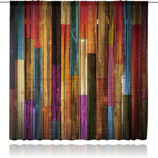Colorful Farmhouse Wooden Window Curtain Rod Pocket Curtain