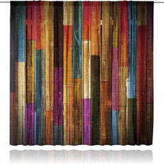 Colorful Farmhouse Wooden Window Curtain Rod Pocket Curtain