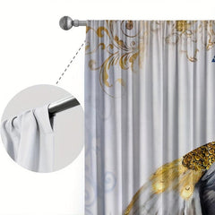 2pcs Golden Feather Peacock Curtains