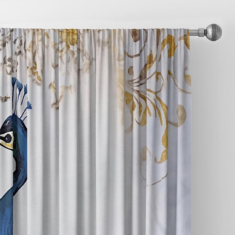 2pcs Golden Feather Peacock Curtains