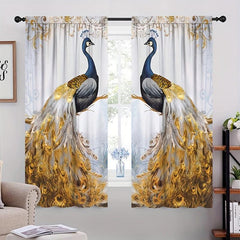 2pcs Golden Feather Peacock Curtains