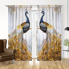 2pcs Golden Feather Peacock Curtains