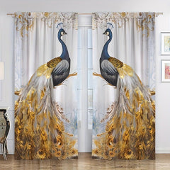 2pcs Golden Feather Peacock Curtains