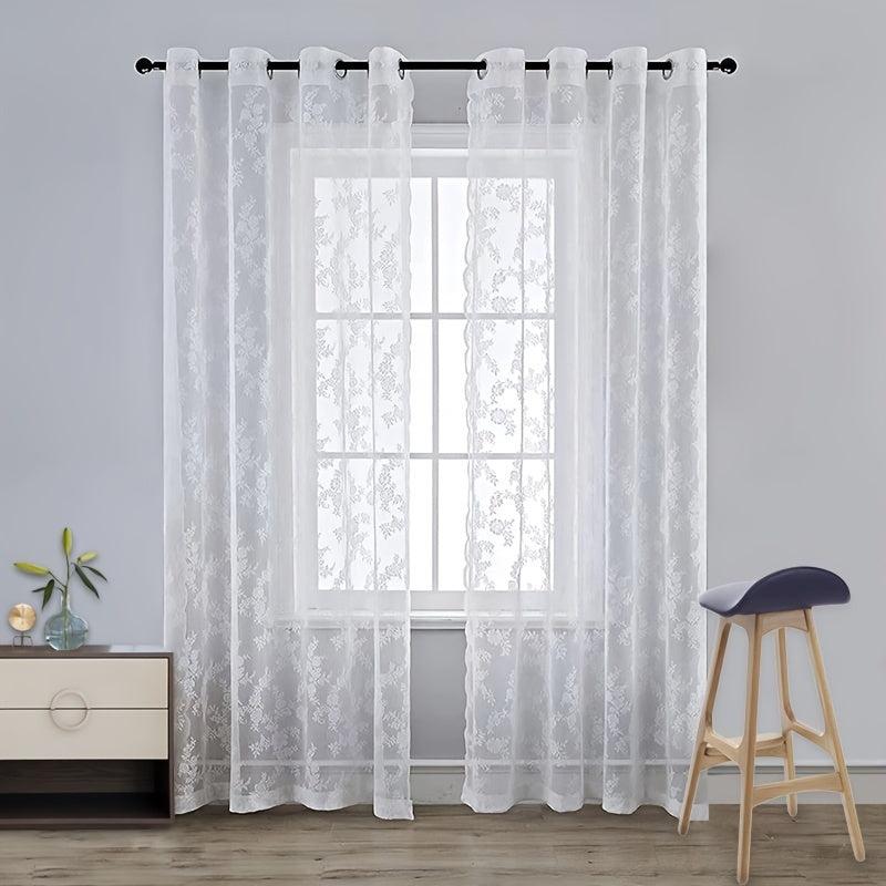 1pc Floral Curtain Lace Perforated Window Sheer Curtain Home Decor