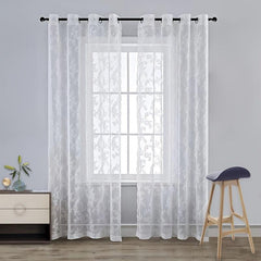 1pc Floral Curtain Lace Perforated Window Sheer Curtain Home Decor