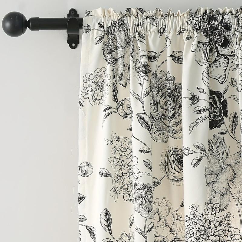 Farmhouse Leaf Floral Curtain Cream Rod Pocket Living Room Bedroom Decor