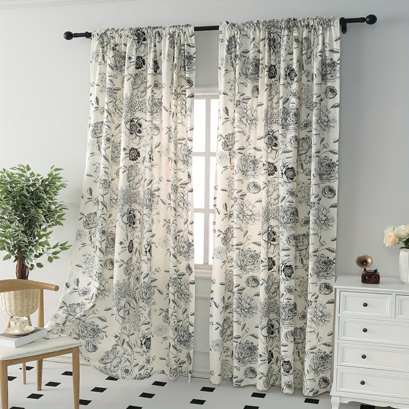 Farmhouse Leaf Floral Curtain Cream Rod Pocket Living Room Bedroom Decor