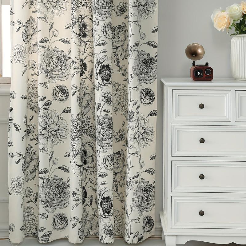 Farmhouse Leaf Floral Curtain Cream Rod Pocket Living Room Bedroom Decor