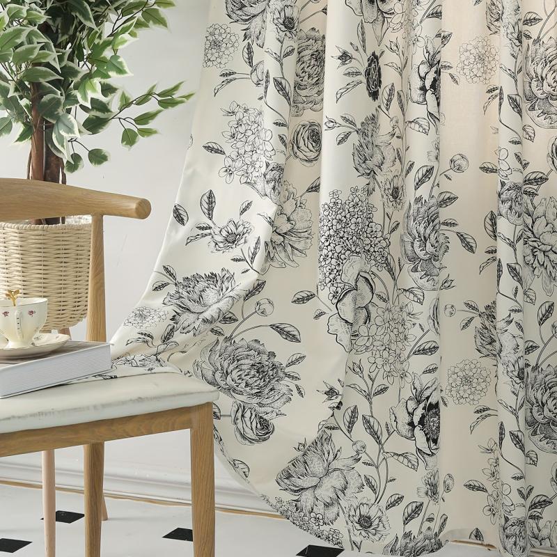 Farmhouse Leaf Floral Curtain Cream Rod Pocket Living Room Bedroom Decor