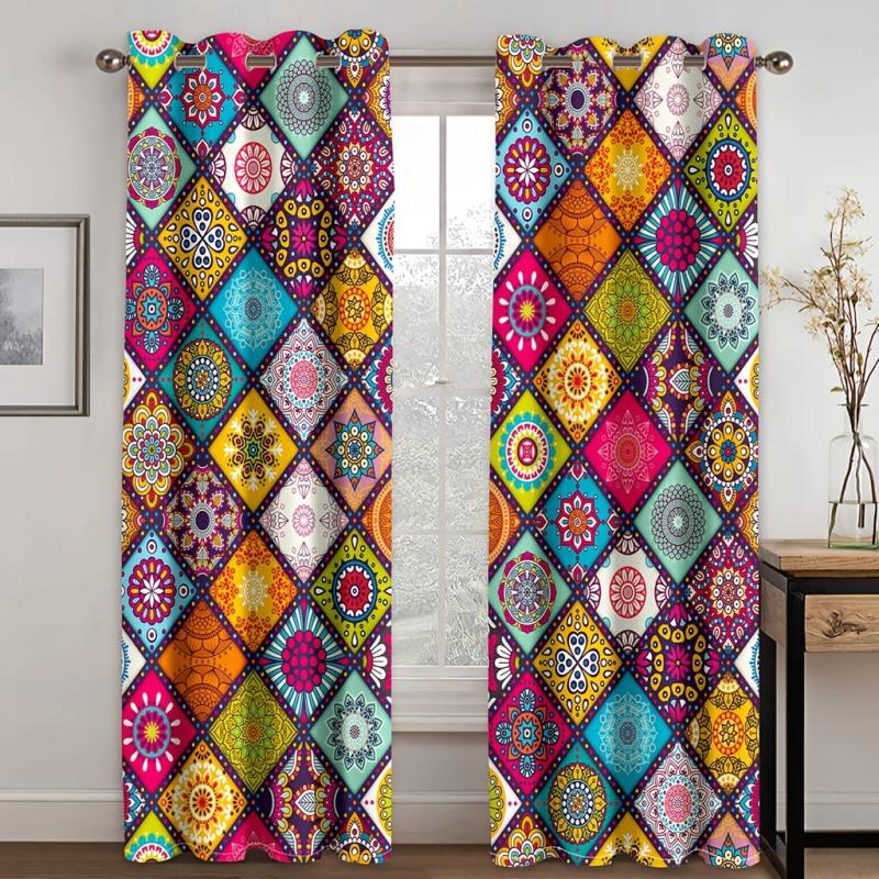 2pcs Bohemian Multifunctional Curtains Eyelet Rod for Home Decor and Privacy