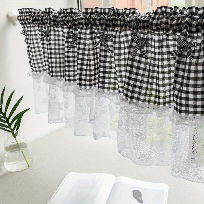 Pink Plaid Short Curtain Kitchen Restaurant Partition Curtain