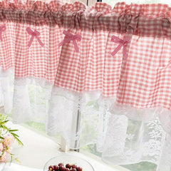 Pink Plaid Short Curtain Kitchen Restaurant Partition Curtain