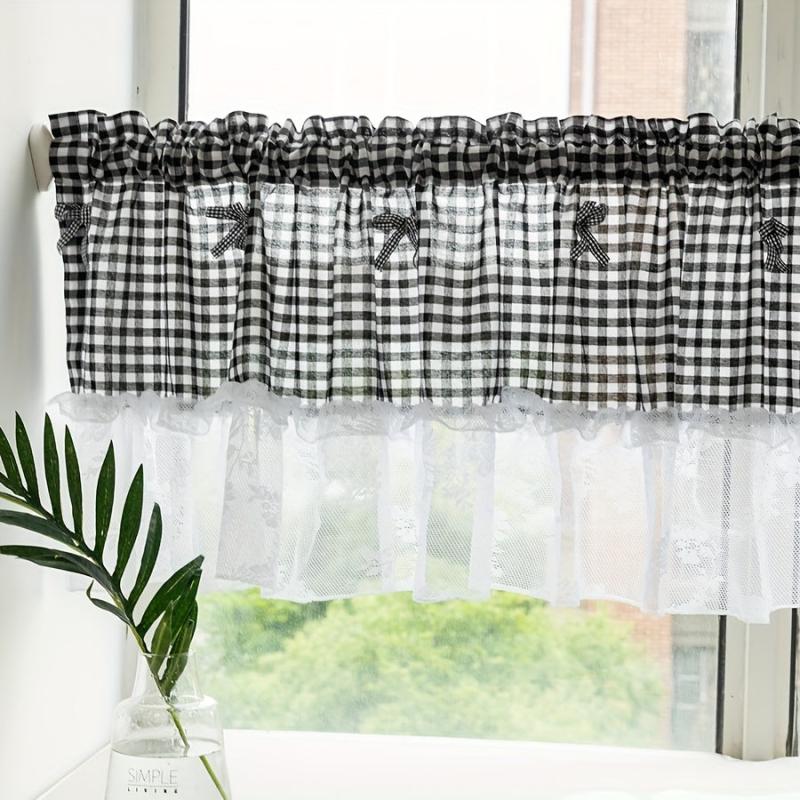 Pink Plaid Short Curtain Kitchen Restaurant Partition Curtain
