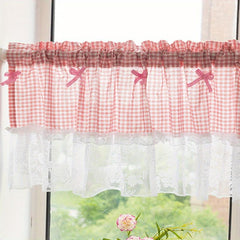 Pink Plaid Short Curtain Kitchen Restaurant Partition Curtain