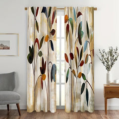 Watercolor Plant Leaves Pattern Curtains