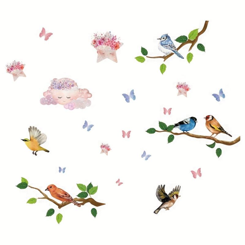 Flower Branch Bird Window Sticker Decorative Glass Door Self-Adhesive Clings