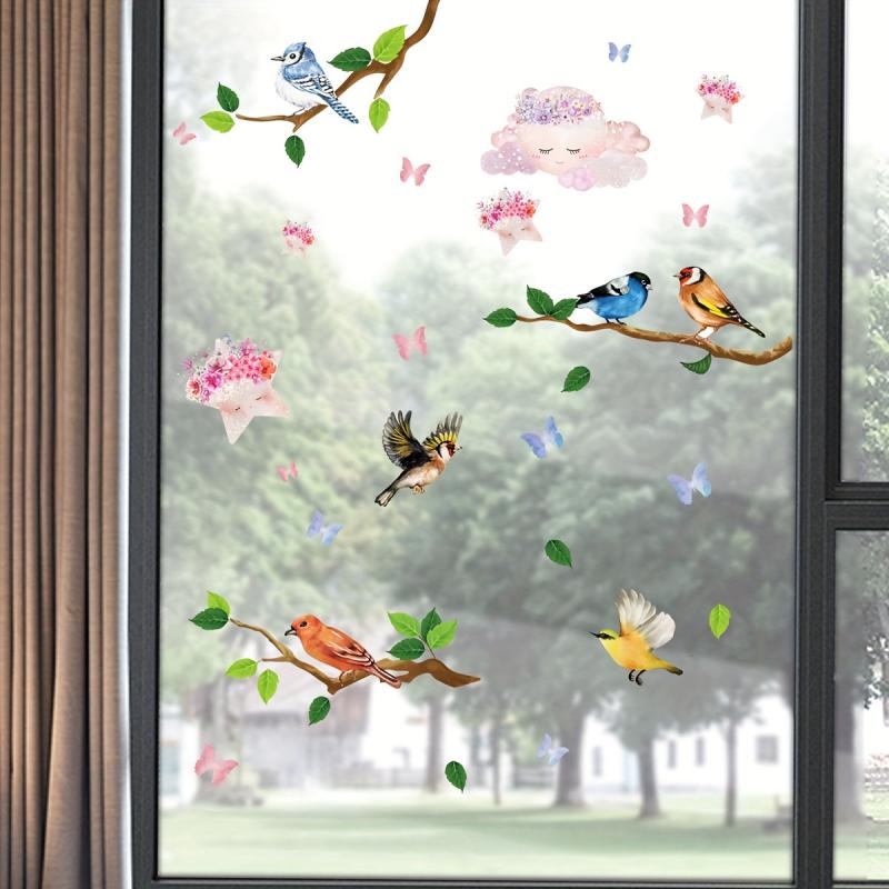 Flower Branch Bird Window Sticker Decorative Glass Door Self-Adhesive Clings