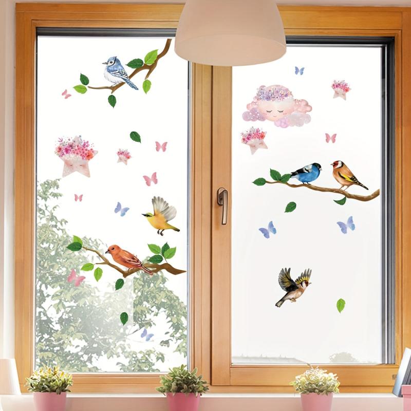 Flower Branch Bird Window Sticker Decorative Glass Door Self-Adhesive Clings