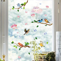 Flower Branch Bird Window Sticker Decorative Glass Door Self-Adhesive Clings