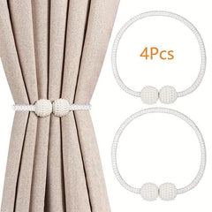 4pcs Faux Pearl Magnetic Curtain Tiebacks for Home Decor