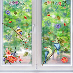 Flower Branch Bird Cartoon Window Sticker Glass Door Self Adhesive Decorative