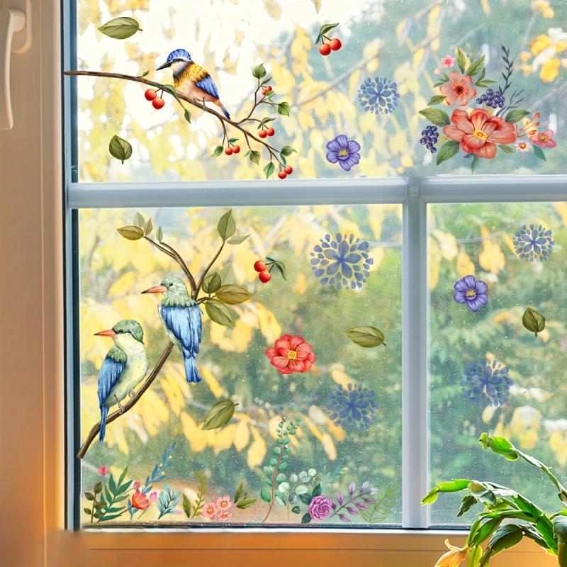 Flower Branch Bird Cartoon Window Sticker Glass Door Self Adhesive Decorative