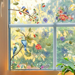 Flower Branch Bird Cartoon Window Sticker Glass Door Self Adhesive Decorative